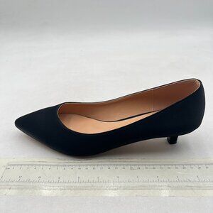 MERRORI Black Slip On Pointed Toe Solid Casual Office Kitten Heel Pumps